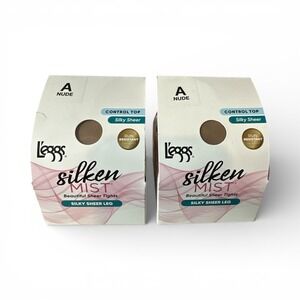 L'eggs Silken Mist Tights Women Size A Nude Control Top Sheer 2pk New